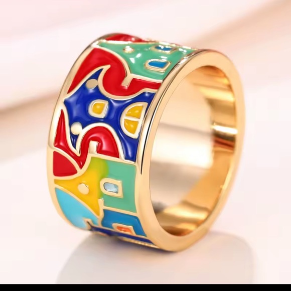 Colorful Enamel Gold Ring - Picture 2 of 9